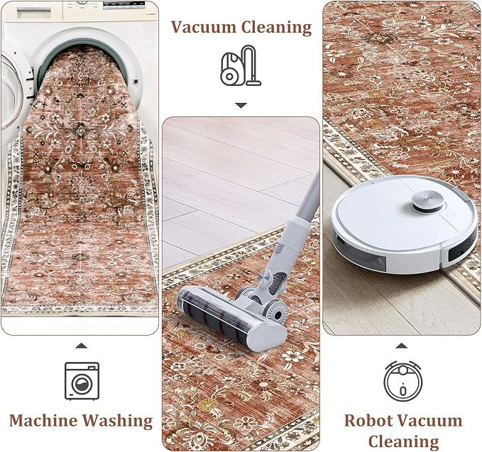 Yamaziot 2x10 Washable Hallway Runner Rug Non Slip Floral Carpet, Brick-red | - Image 4