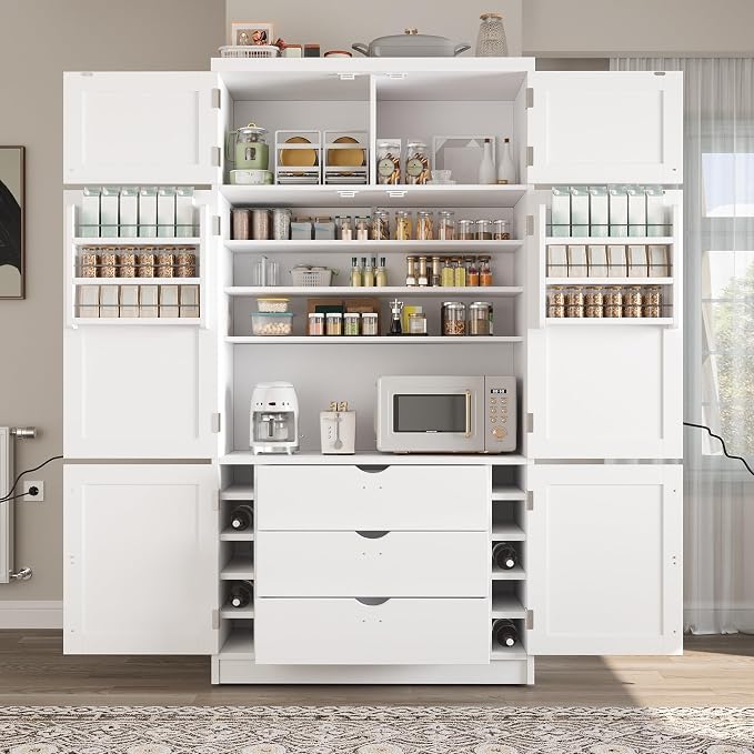 VilroCaz 80.1'' Tall Freestanding Kitchen Pantry Storage Cabinet Cupboard - Image 3