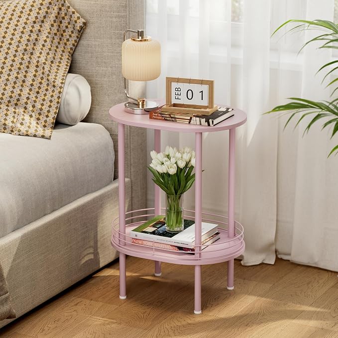 Pink Side Table Set of 2, Small Modern Round Side Table - Image 2