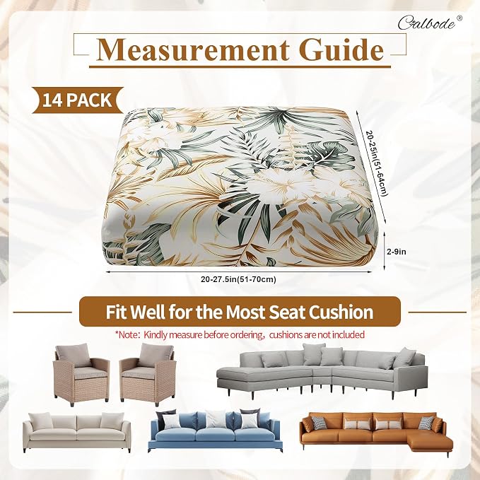 CALBODE 14Pcs Stretch Patio Cushion Cover, Tropical Floral & Leaf Pattern | - Image 2