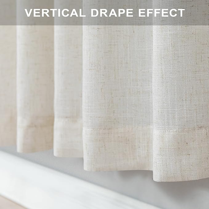 Natural Linen Semi Sheer Curtains 45 Inch Length 2 Panels Light Filtering - Image 9