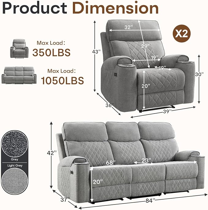 HAOMARKETS 3-Piece Recliner Sofa Set - Image 2