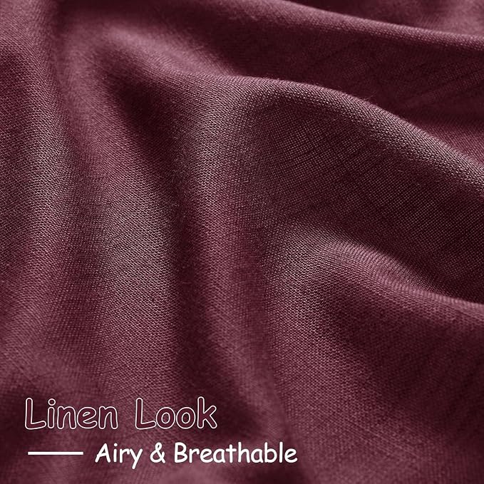 Burgundy Linen Curtains for Living Room 100 Inches Long Light Filtering Semi - Image 4