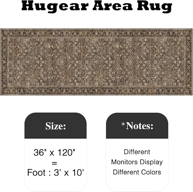 3x10 Brown Vintage Floral Washable Runner Rug - Image 2