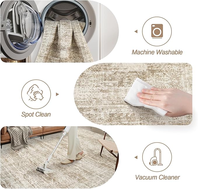 Soalmost Washable Area Rug 8x10 Large Soft Brown Rugs - Image 4