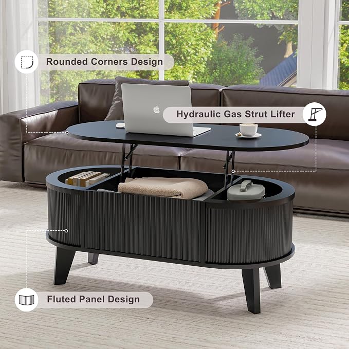 LYNCOHOME Fluted Lift Top Coffee Table - Image 5