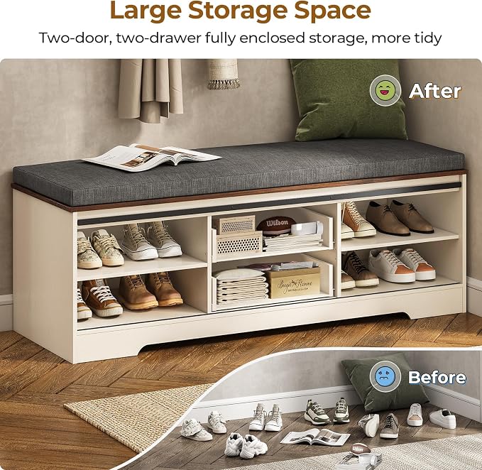 UPOSOJA 60“ Farmhouse Storage Bench - Image 3