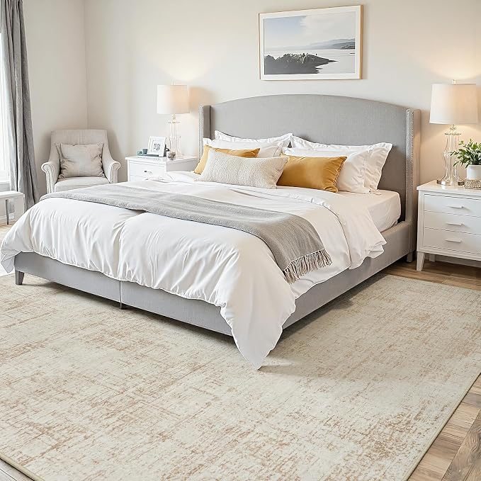 5x7 Washable Area Rug for Living Room Bedroom: Non-Slip Modern Beige White | - Image 3