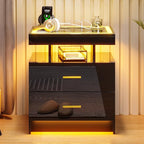 HNEBC LED Nightstand with Charging Station High Gloss Bedside Table with 2 - Image 8