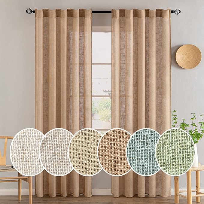 MIULEE Light Brown Linen Curtains 42x84 Inch Length 2 Panels by MIULEE