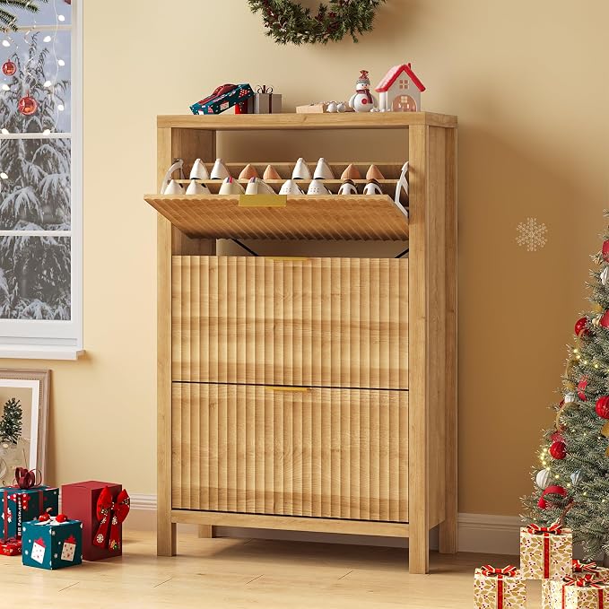 YOMILUVE Shoe Cabinet Storage for Entryway, Fluted Shoe Cabinet - Image 8