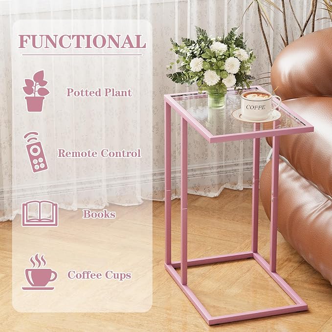 C Shaped End Table Set of 2, Small Side Couch Sofa Tables - Image 4