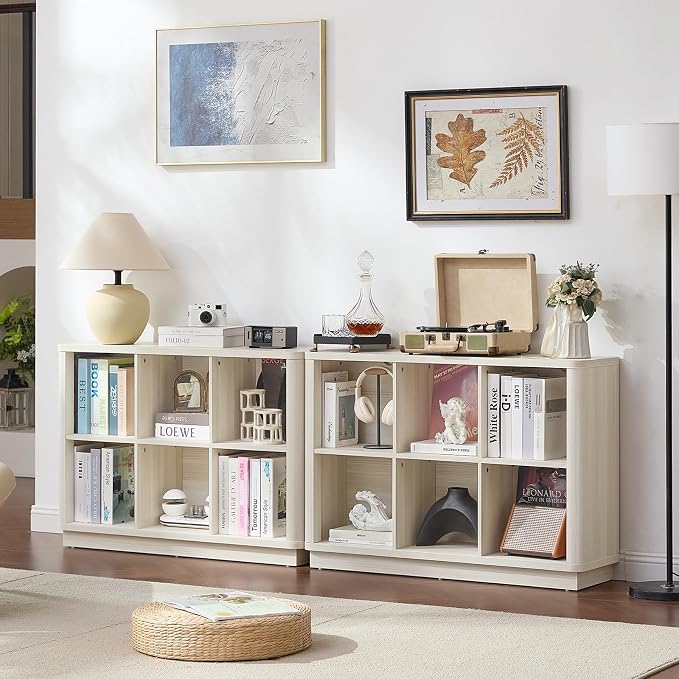 Joaxswe 6 Cube Bookcase, Wood Low Floor Standing Bookshelf - Image 7