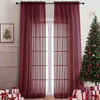 Wine Sheer Curtains 120 Inches Long 2 Panels Set, 59 Inch Extra Wide Soft Airy by OVZME