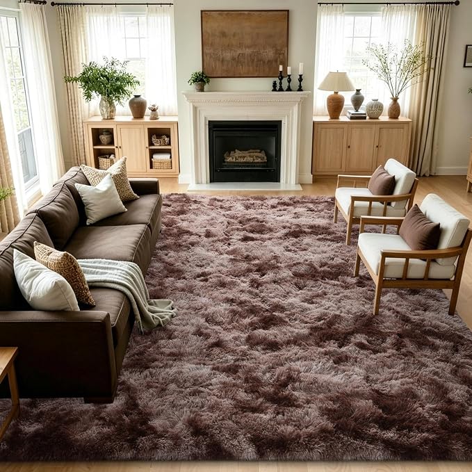 8x10 Extra Large Tie-Dyed Brown Fluffy Area Rug Non-Slip by ModernHomeDecor