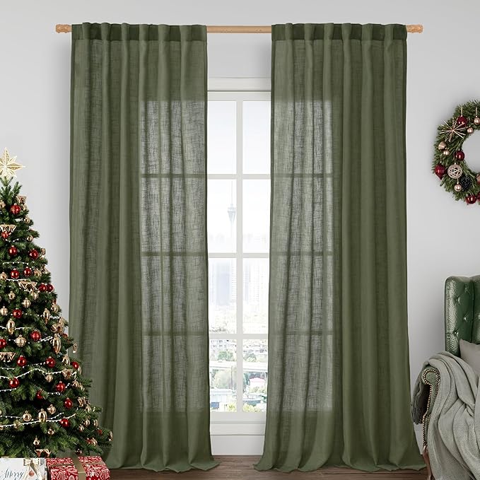 120 Inches Long Linen Curtains for Living Room 2 Panels Semi Sheer | Privacy by LAMIT