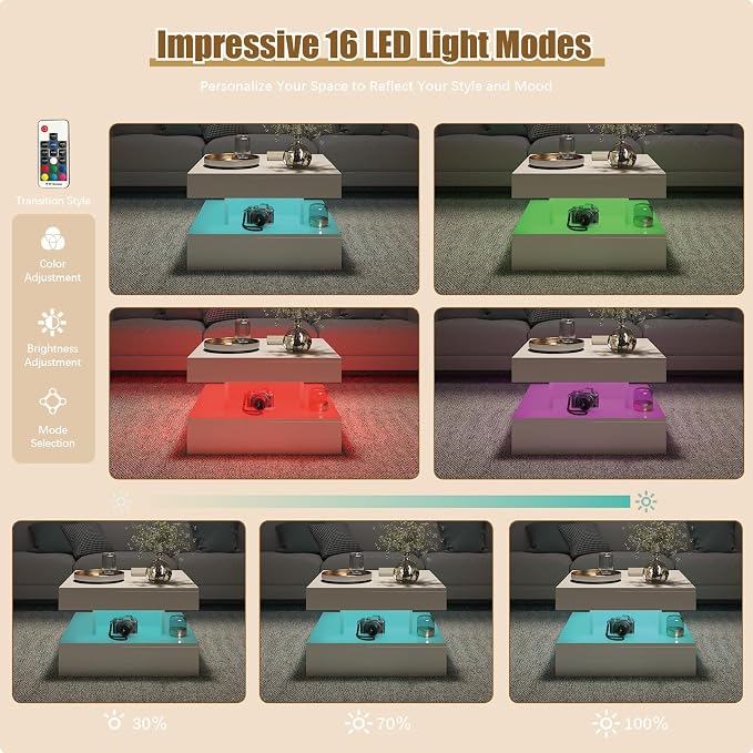 HedoAjim Small White Led Coffee Table - Image 4