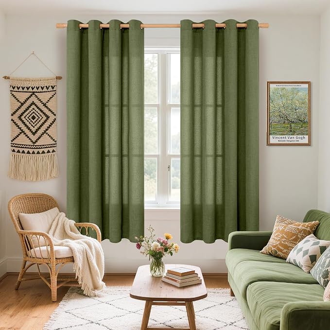 YoungsTex Olive Green Linen Curtains 63 Inch Length - Image 2