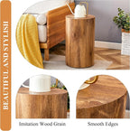 12'' Boho Cylinder Side Table for Living Room, Natural Wood Accent Tables - Image 6