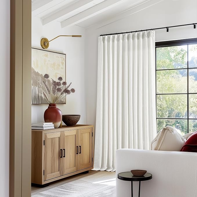 Beige White Pinch Pleat Semi Sheer Linen Curtain W70xL90 1 Panel | Light - Image 8