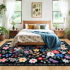 PLHXFR 8x10 Area Rug Living Room: Floral Washable Boho Soft Carpet Black | - Image 3