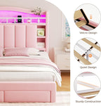 Full LED Bed Frame with Storage Headboard & 2 Storage Drawers, Princess Velvet - Image 9
