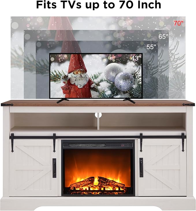 OKD Fireplace TV Stand for 65+ Inch TV, Rustic Media Console w/Sliding Barn - Image 5
