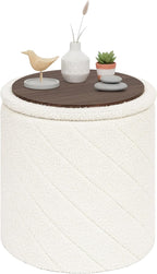 PINPLUS Ottoman with Stroage Round Boucle Ottoman and Tray Sherpa Removable by PINPLUS