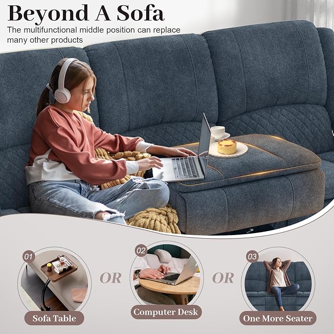 Yolsali 3-Seater Recliner Sofa, Manual Reclining Couch - Image 3
