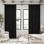 Black Pleat Linen Blackout 102 Inch Curtains - Image 3