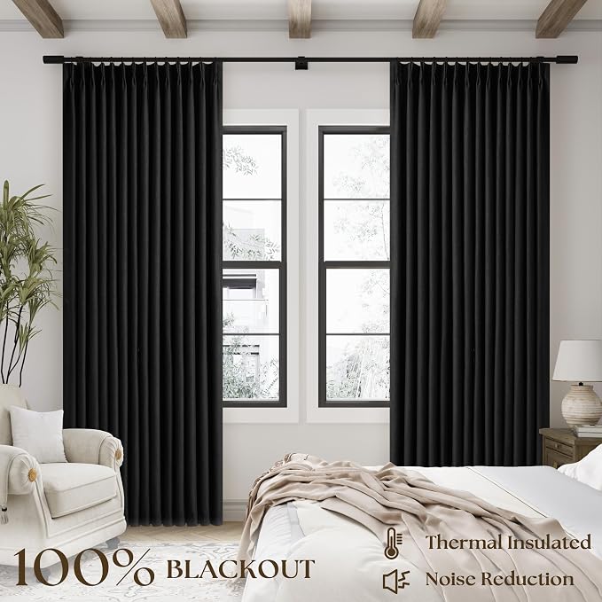 Black Linen 100% Black Out 120 Inch Curtains - Image 3