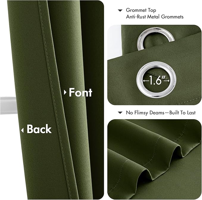 MIULEE Blackout Curtains for Bedroom 2 Panels 34 x 72 Inch Long Olive Green | - Image 4