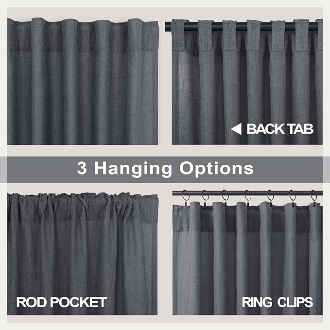 Grey Curtains for Living Room 96 Inches Long 2 Panels Back Tab Light Filtering - Image 5