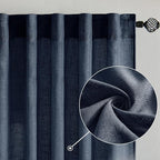 MIULEE Navy Blue Linen Curtains 52x72 Inch 2 Panels - Image 2