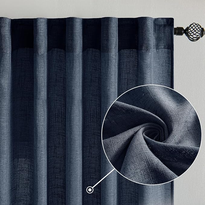 MIULEE Navy Blue Linen Curtains 52x54 Inch 2 Panels - Image 2