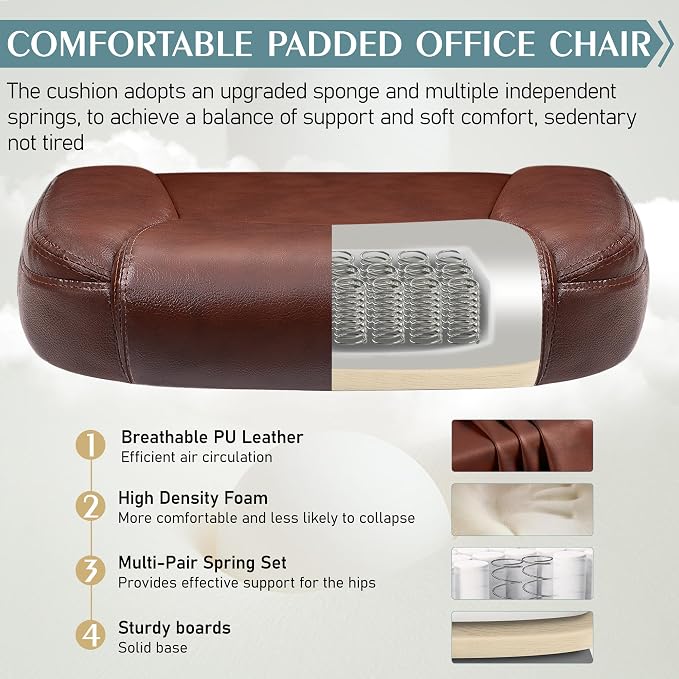 Leather Office Chair, PU Home Computer Desk Chairs - Image 5