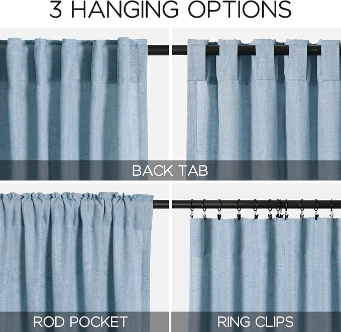 Blue Semi Sheer Linen Curtains 84 inch Length - Image 3