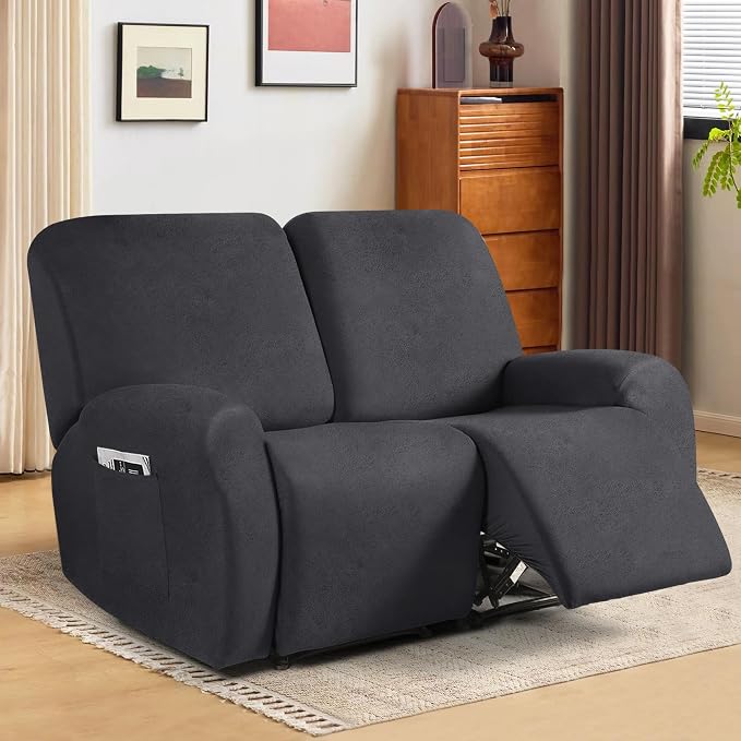 ANARACHON Leather Look Loveseat Recliner Cover, 6-Pieces Stretch Dual Recliner - Image 2