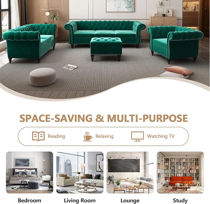 QHITTY 2 Piece Living Room Set, Sectional Chesterfield Sofa Chair Contemporary - Image 7