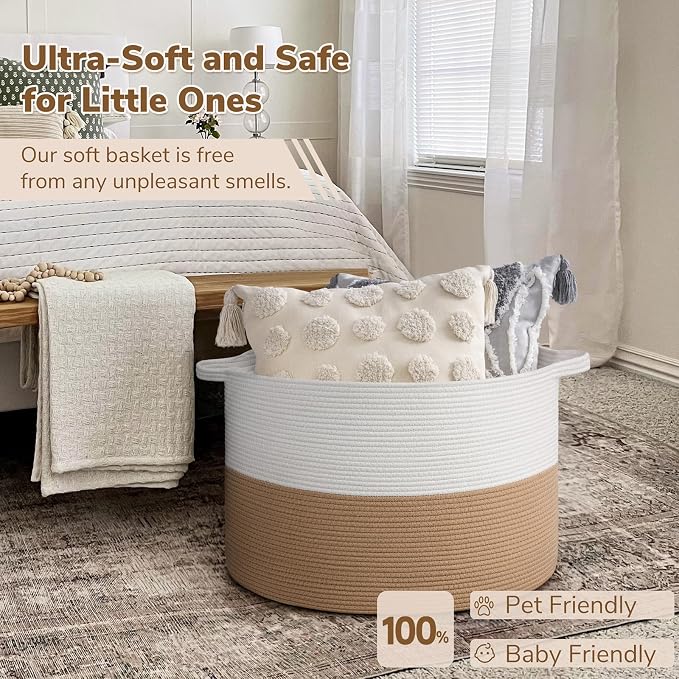INDRESSME 115L Extra Large Jute Rope Basket, Blanket Basket Home Decor Baby - Image 5