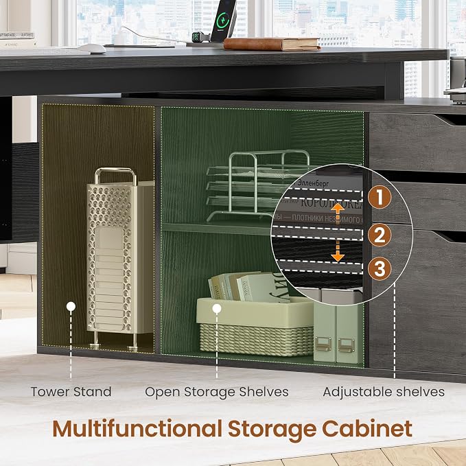 SEDETA 71" Executive Desk with File Cabinet, Large Office Desk with Drawers and - Image 6