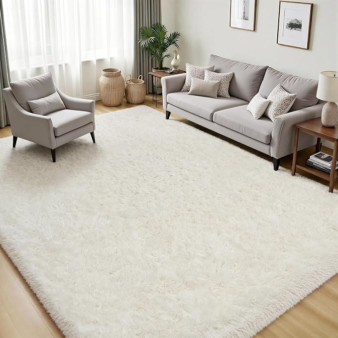 PLHXFR 6x9 Area Rugs Living Room: Fluffy Bedroom Rug Shag Carpet White | - Image 3