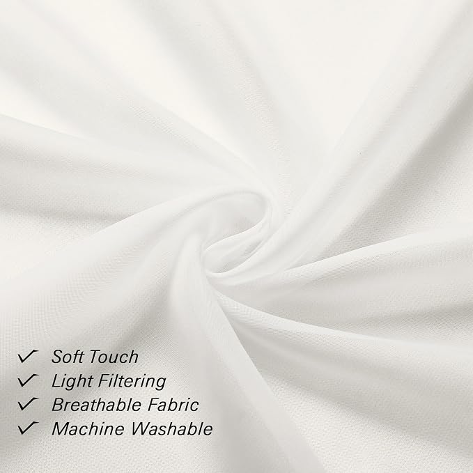 Ivory Sheer Curtains Tiers 36 Inch Length Set of 2, Voile Kitchen Curtains - Image 7