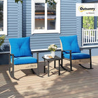 Outsunny 3 Pieces Rocking Wicker Outdoor Bistro Set, Rattan Patio Furniture Set - Image 2