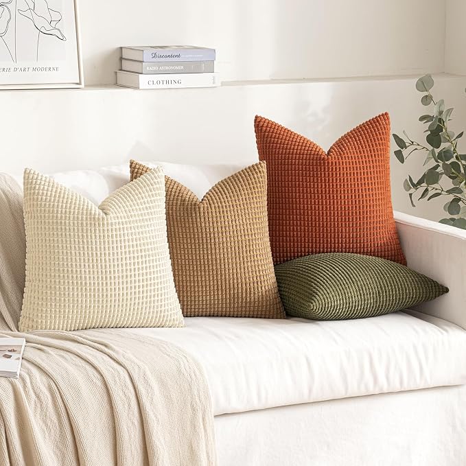 MIULEE Modern Farmhouse Decorative Pillow Covers 18x18 Inch Set of 4 Natural - Image 3