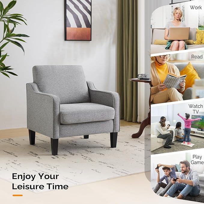 VINGLI Accent Chairs Set of 2 Gray Living Room Chairs Reading Chair - Image 9
