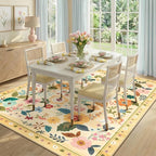 RELEANY Floral Washable 8x10 Area Rugs Ivory/Yellow | Flower Carpet Print Boho - Image 2