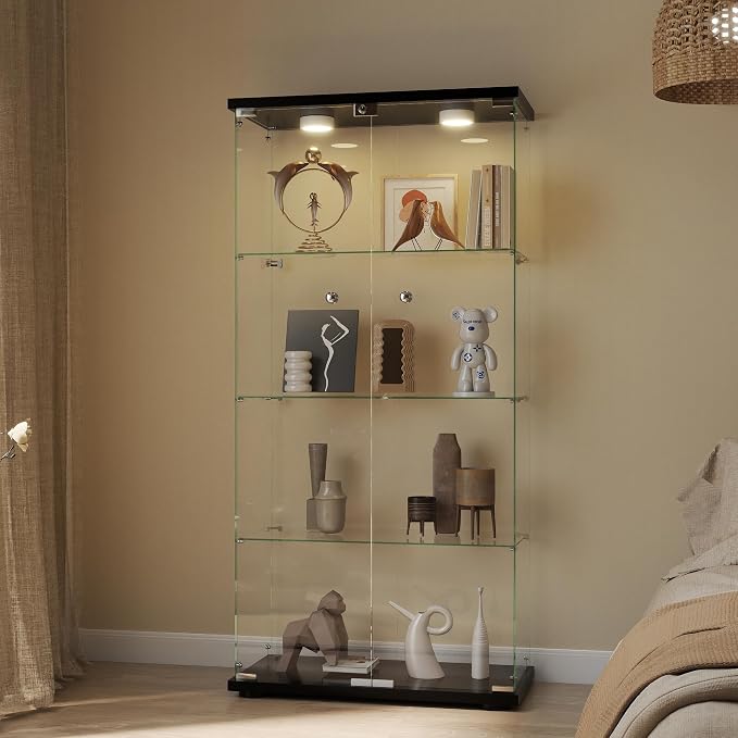 Display Cabinet with Light, Glass Door and Lock, 4-Shelf Fast Installation in - Image 3