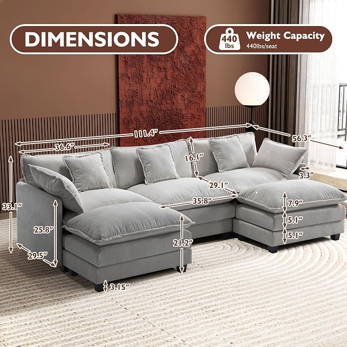 Ihanherry 111.4" U Shaped Modern Cloud Sofa Modular Sectional Couch - Image 2