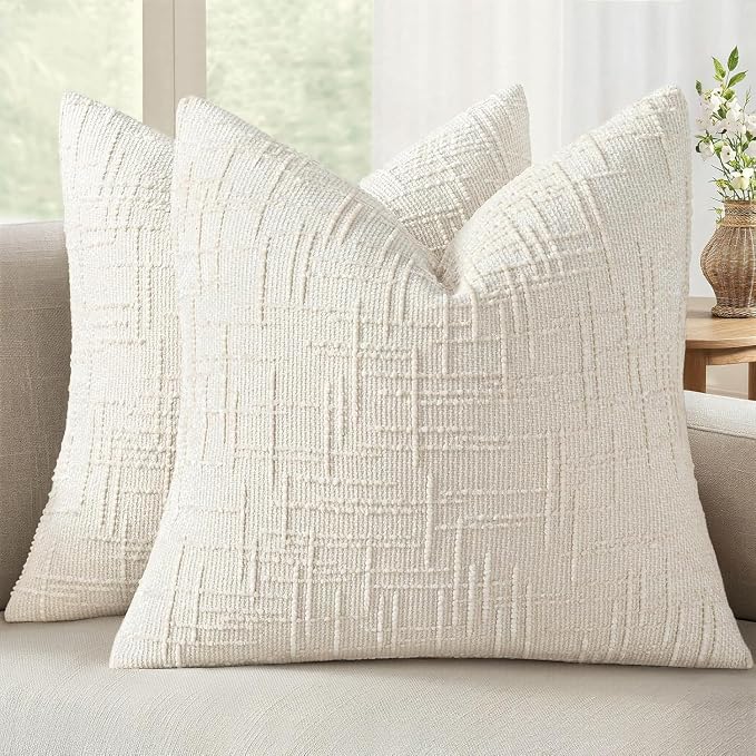MIULEE Chenille Textured Throw Pillow Covers Cream White 16x16 Set of 2 | by MIULEE